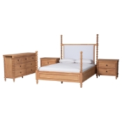 Baxton Studio Aleda 4-Piece Bedroom Set with 2-Drawer Nightstands, King, Beech Brown
